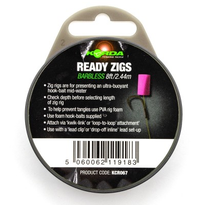 KORDA Поводок готовый Ready Zigs Barbless 8' 240см №10 3шт безбородый