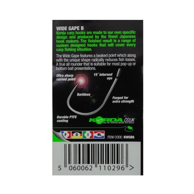 KORDA Крючок Wide Gape Barbless №8 без бородки 10шт