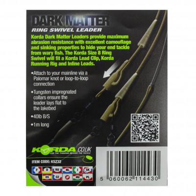 KORDA Монтаж готовый Dark Matter Leader №8 Ring Swivel Clay Brown 40lb 1м