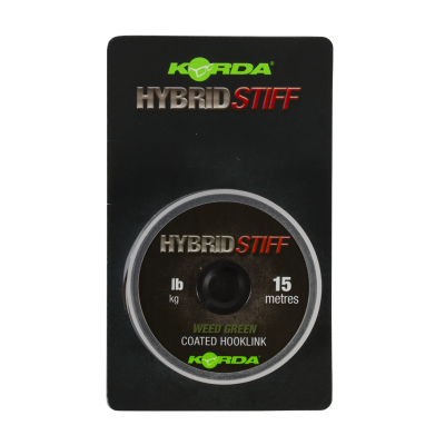 KORDA Поводковый материал Hybrid Stiff  Weedy green 20lb 15м