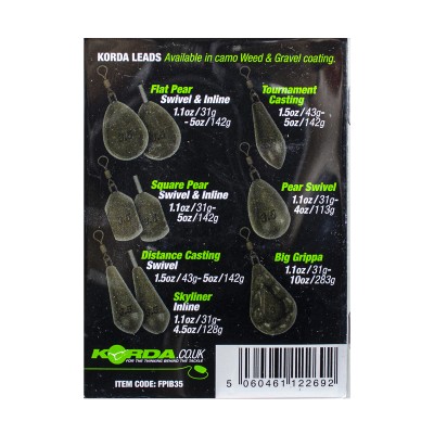 KORDA Грузило Flat Pear Inline Blister 3,5oz 98г