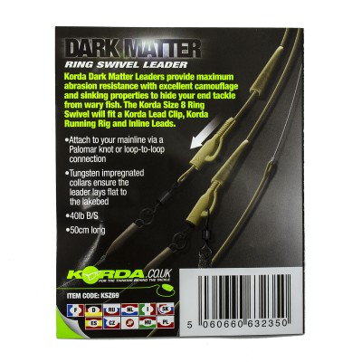 KORDA Монтаж готовый Dark Matter Leader №8 Ring Swivel 50см Gravel 40lb