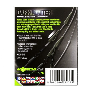 KORDA Монтаж готовый Dark Matter Leader №8 Ring Swivel 50см Clear 40lb