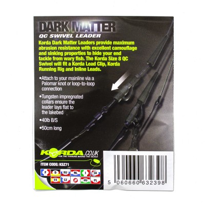 KORDA Монтаж готовый Dark Matter Leader QC Swivel 50см Weed 40lb