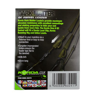 KORDA Монтаж готовый Dark Matter Leader QC Swivel 50см Gravel 40lb