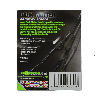 KORDA Монтаж готовый Dark Matter Leader QC Swivel 50см Clear 40lb