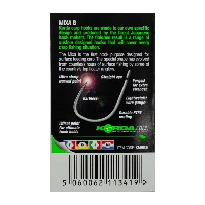 KORDA Крючок Mixa Barbless №6 без бородки