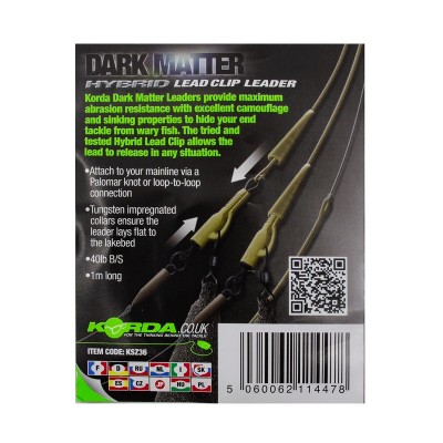 KORDA Монтаж готовый Dark Matter Leader Hybrid Lead Clip Gravel Khaki 40lb 1м