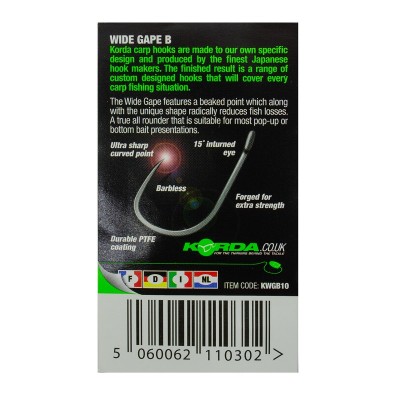 KORDA Крючок Wide Gape Barbless №10 без бородки 10шт