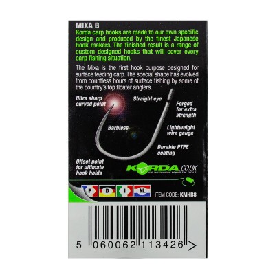 KORDA Крючок Mixa Barbless №8 без бородки