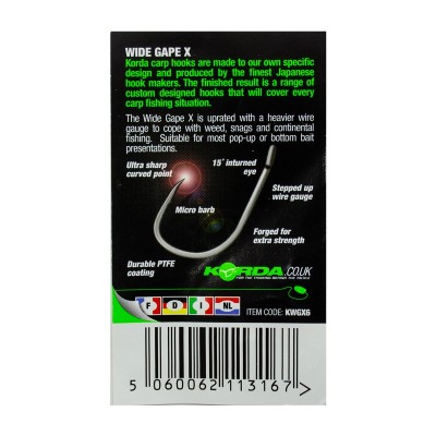 KORDA Крючок Wide Gape-X №6 с бородкой 10шт