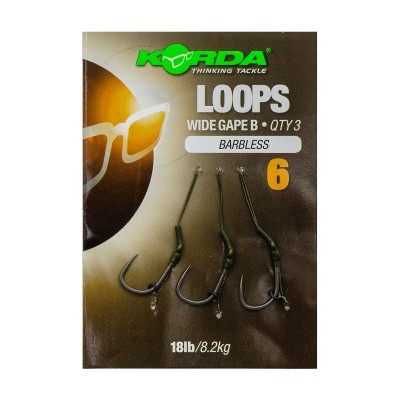 KORDA Поводок готовый Loop Rigs DF Wide Gape Barbless №6 18lb безбородый