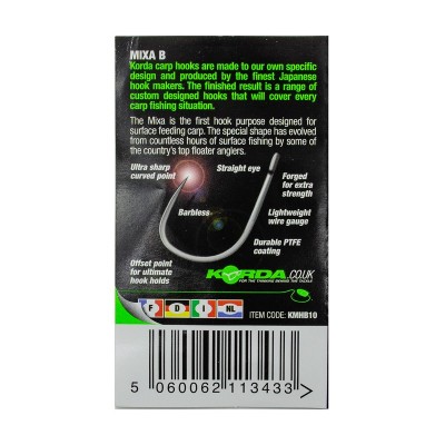 KORDA Крючок Mixa Barbless №10 без бородки