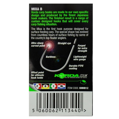 KORDA Крючок Mixa Barbless №12 без бородки