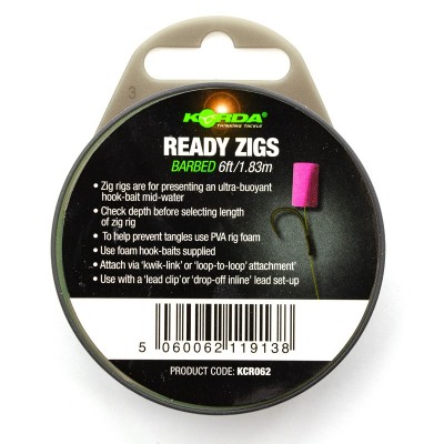 KORDA Поводок готовый Ready Zigs 6' 180см №10 3шт