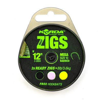 KORDA Поводок готовый Ready Zigs 12' 360см №10 3шт