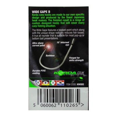 KORDA Крючок Wide Gape Barbless №2 без бородки 10шт