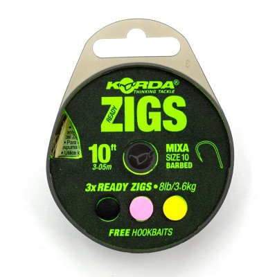 KORDA Поводок готовый Ready Zigs 10' 300см №10 3шт