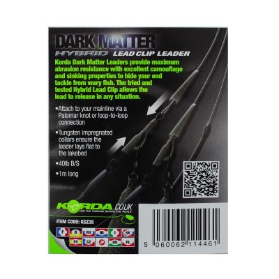 KORDA Монтаж готовый Dark Matter Leader Hybrid Lead Clip Weedy Green 40lb 1м