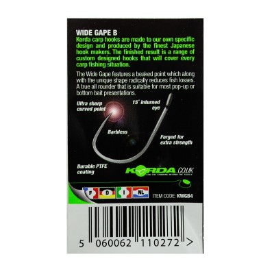 KORDA Крючок Wide Gape Barbless №4 без бородки 10шт