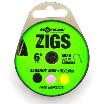 KORDA Поводок готовый Ready Zigs Barbless 6' 180см №10 3шт безбородый