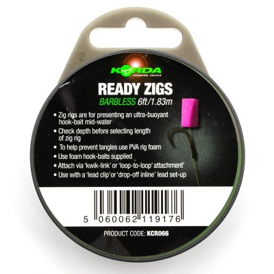 KORDA Поводок готовый Ready Zigs Barbless 6' 180см №10 3шт безбородый