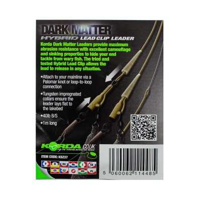 KORDA Монтаж готовый Dark Matter Leader Hybrid Lead Clip Clay Brown 40lb 1м