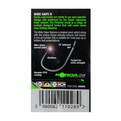 KORDA Крючок Wide Gape Barbless №6 без бородки 10шт