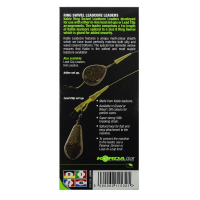 KORDA Монтаж готовый Leadcore leader Ring Swivel Weed Silt 3 шт