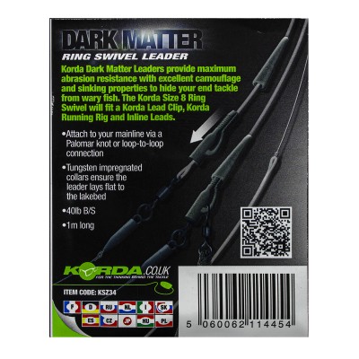 KORDA Монтаж готовый Dark Matter Leader №8 Ring Swivel Clear 40lb 1м