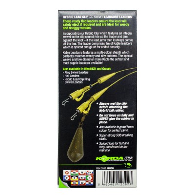 KORDA Монтаж готовый Leadcore Leaders Hybrid Lead Clip QC Swivel Weed 1м