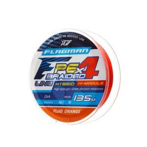 FLAGMAN Шнур PE Hybrid F4 135м FluoOrange 0.14мм 7.7кг 17lb