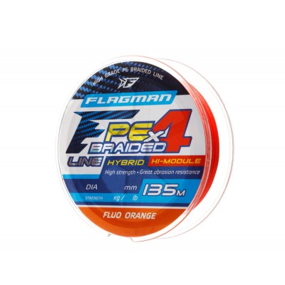 FLAGMAN Шнур PE Hybrid F4 135м FluoOrange 0,14мм 7,7кг 17lb