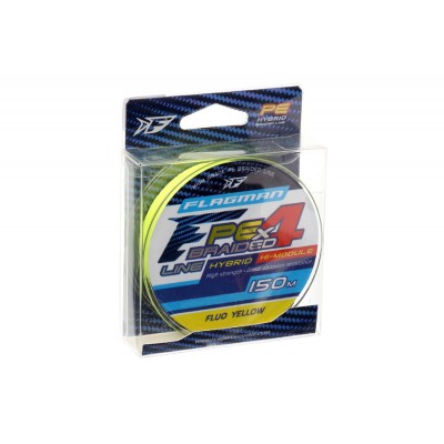 FLAGMAN Шнур PE Hybrid F4 150м Fluo Yellow 0,14мм 7,7кг 17lb