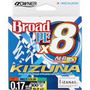 OWNER Шнур Kizuna X8 Broad PE multi color 10м 300м 0.17мм 9.2кг