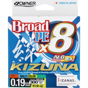 OWNER Шнур Kizuna X8 Broad PE multi color 10м 300м 0.19мм 11.9кг