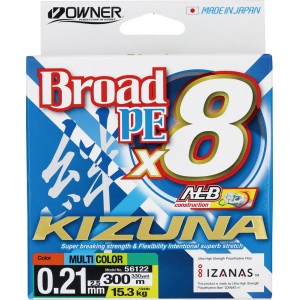 OWNER Шнур Kizuna X8 Broad PE multi color 10м 300м 0.21мм 15.3кг