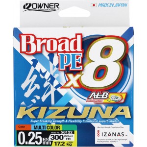 OWNER Шнур Kizuna X8 Broad PE multi color 10м 300м 0.25мм 17.2кг