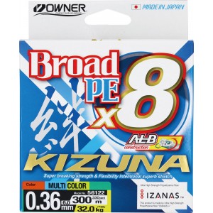 OWNER Шнур Kizuna X8 Broad PE multi color 10м 300м 0.36мм 32кг