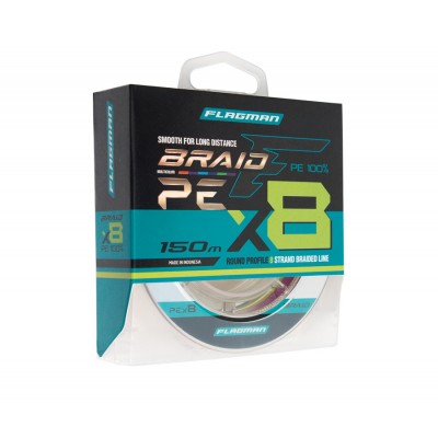 FLAGMAN Шнур спиннинговый Braid PE X8 150м Multi Color 0,148мм 9кг 20lb