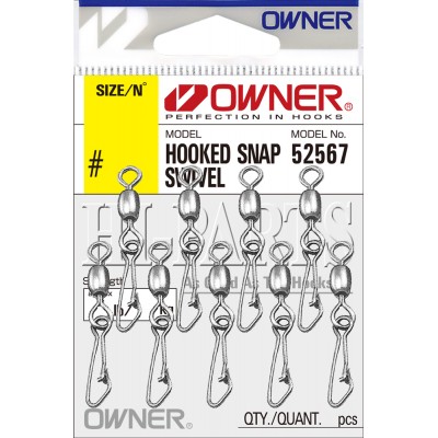 OWNER Застежка с вертлюгом Hooked Snap Swivel №12 9шт