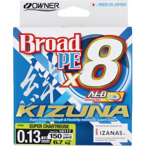 OWNER Шнур Kizuna X8 Broad PE chartreuse 135м 0.13мм 6.7кг