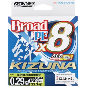 OWNER Шнур Kizuna X8 Broad PE chartreuse 135м 0.29мм 22.3кг