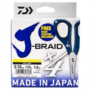 DAIWA Шнур J-Braid x4 135м Yellow 0.10мм 2.6кг W/SC