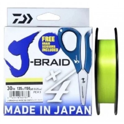 DAIWA Шнур J-Braid x4 135м Yellow 0,10мм 2,6кг W/SC