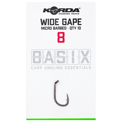 KORDA Крючок Basix Wide Gape №8 с микробородкой 10шт