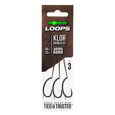 KORDA Поводок готовый Loop Rigs Klor Barbless №2 50lb безбородый с крючком и волосом