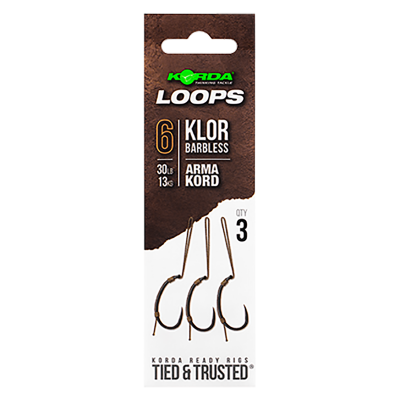 KORDA Поводок готовый Loop Rigs Klor Barbless №6 30lb безбородый с крючком и волосом