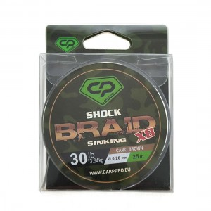 CARP PRO Шок-лидер Diamond Shock Braid PE X8 коричневый 30lb 25м 0.20мм