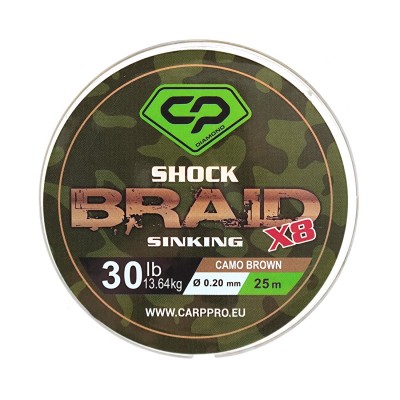 CARP PRO Шок-лидер Diamond Shock Braid PE X8 коричневый 30lb 25м 0.20мм